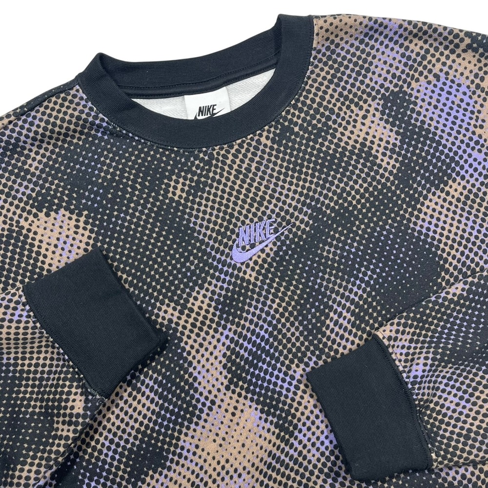 Nike Sweatshirt Womens XS Black Purple Halftone Dot Camo Fleece IB8923-010